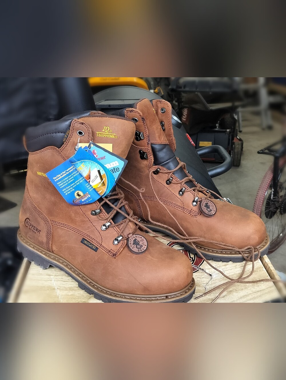 Chippewa Brown Leather Lace-Up Waterproof Work Boots